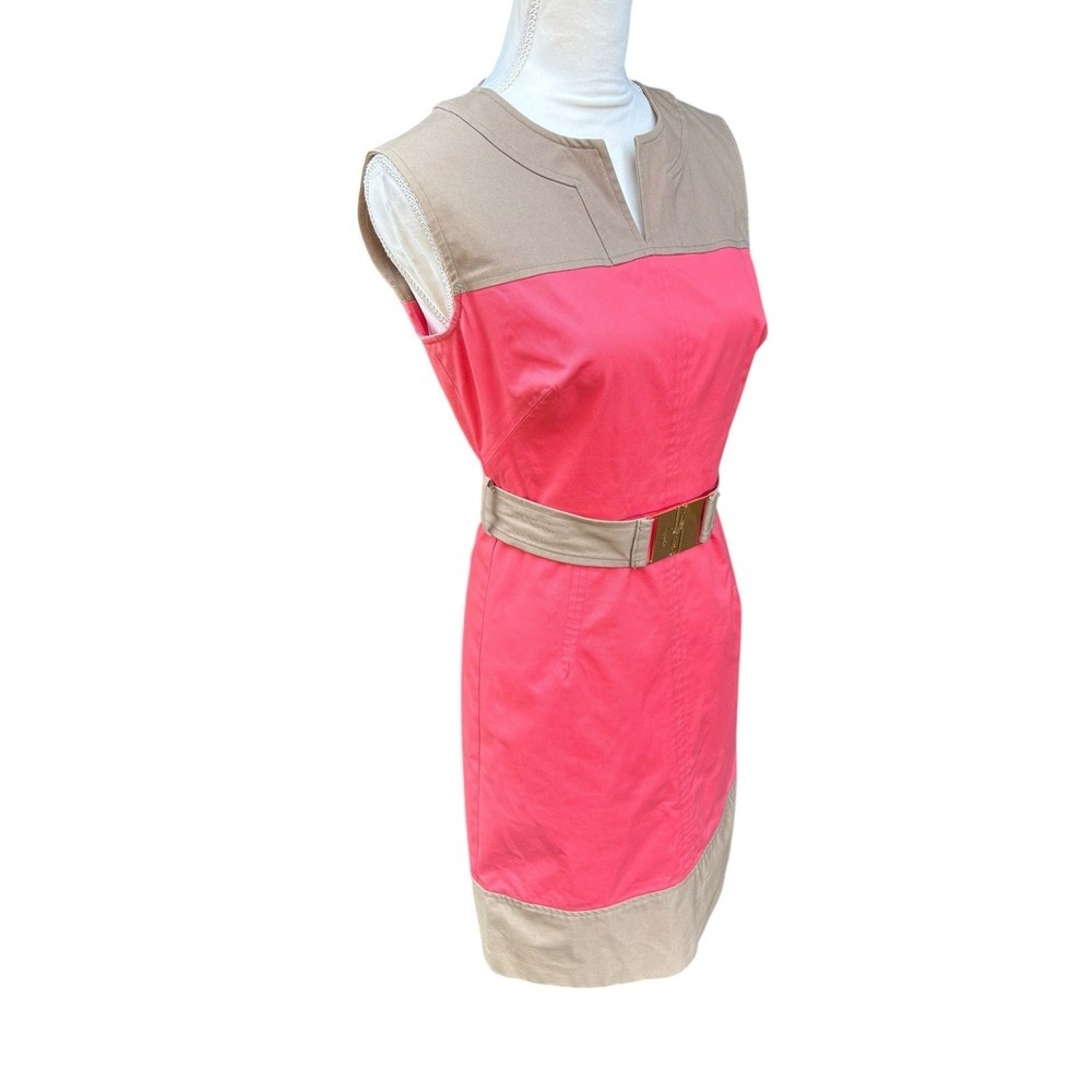 Milly Colorblock Belted Notched‎ Neck Sleeveless Mini Sheath Dress - 4 - Picture 3 of 11